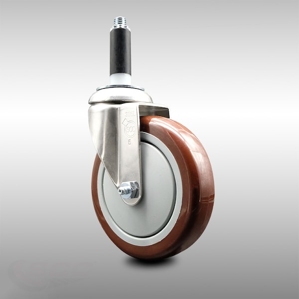 5 Inch 316SS Maroon Polyurethane Wheel Swivel 7/8 Inch Expanding Stem Caster